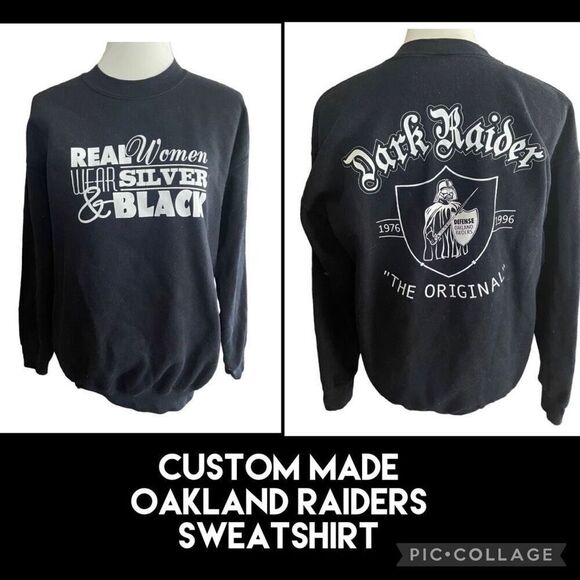 Oakland Raider Custom Made Black Long Sleeve Crewneck Sweatshirt Size Medium-Vin - Picture 1 of 9